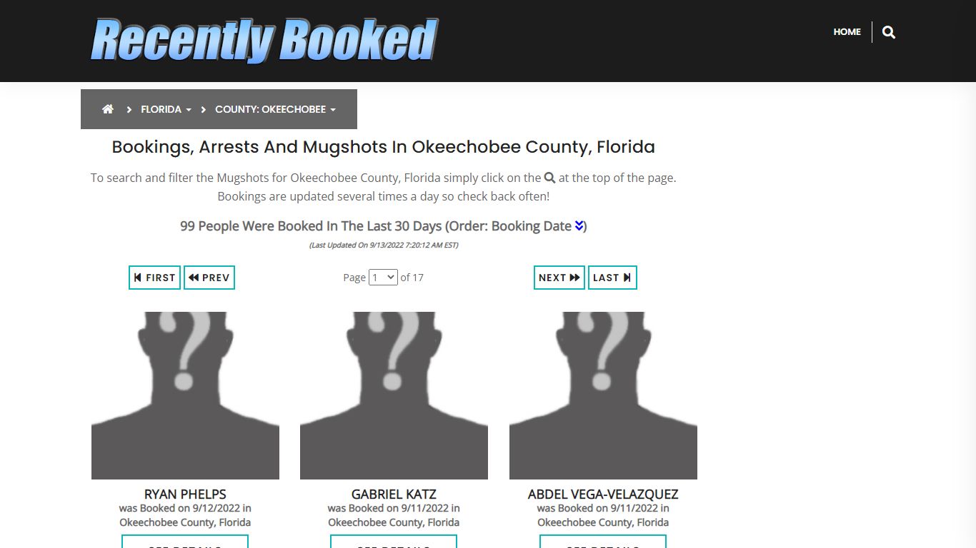 Bookings, Arrests and Mugshots in Okeechobee County, Florida